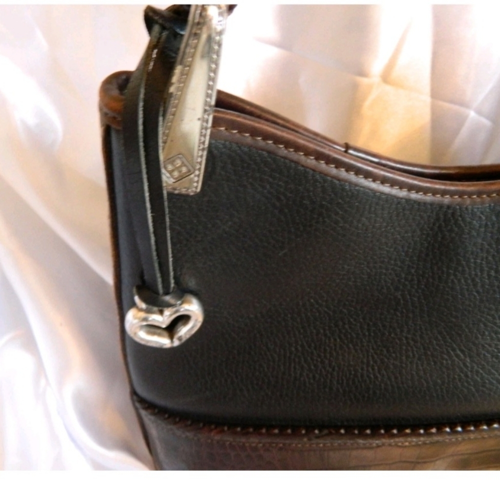 Brighton Black and Brown Leather Shoulder Bag with Silver Charm - Picture 3 of 11